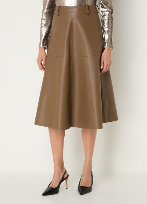 Bruuns Bazaar Imma midi rok van imitatieleer - detail bruin