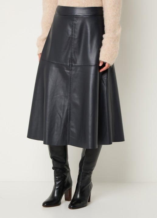 Bruuns Bazaar Imma midi rok van imitatieleer - detail 4 donkerblauw