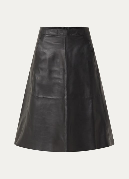 Bruuns Bazaar Ireni midi rok van lamsleer - voorkant 3 zwart