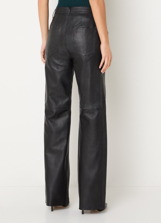 Bruuns Bazaar Liara straight fit broek van imitatieleer - achterkant 4 zwart