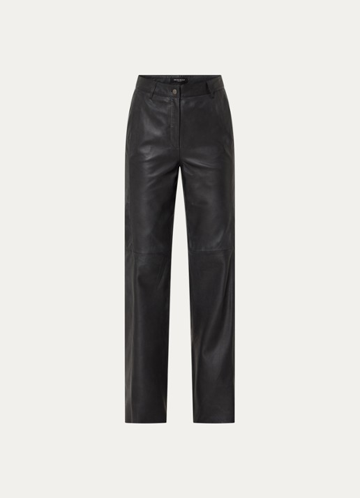 Bruuns Bazaar Liara straight fit broek van imitatieleer - voorkant zwart