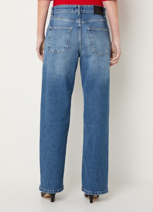 Bruuns Bazaar Lucie high waist loose fit jeans met lichte wassing - achterkant indigo