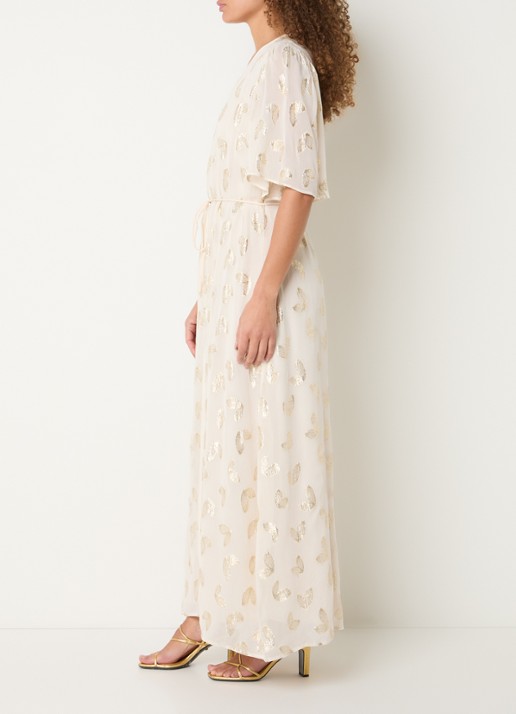 Bruuns Bazaar Majlyasa maxi tuniekjurk met print en lurex - voorkant 3 creme