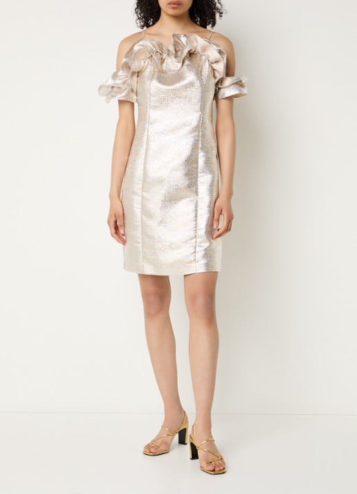 Bruuns Bazaar Martha mini jurk met metallic finish - voorkant 3 goud