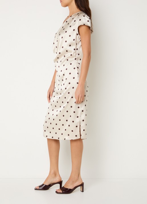 Bruuns Bazaar MatzaBBNeema midi jurk met stippenprint - voorkant 3 beige