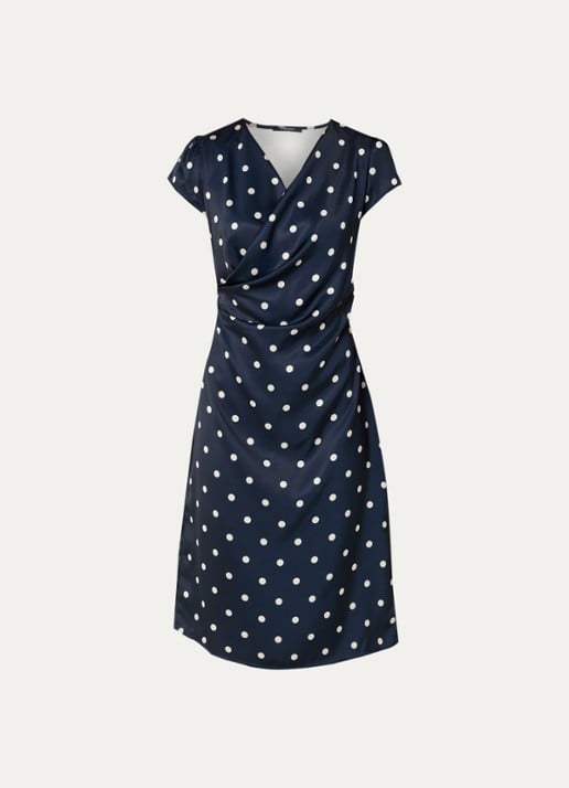 Bruuns Bazaar MatzaBBNeema midi jurk met stippenprint - voorkant 3 donkerblauw