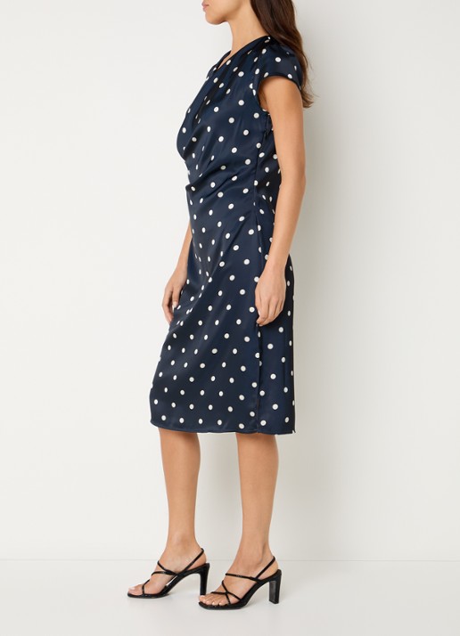 Bruuns Bazaar MatzaBBNeema midi jurk met stippenprint - voorkant 4 donkerblauw