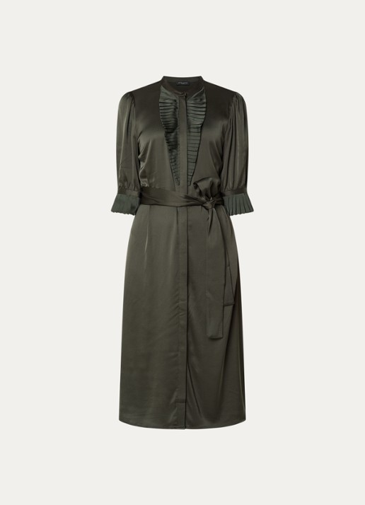 Bruuns Bazaar Midi blousejurk met strikceintuur - voorkant donkergroen
