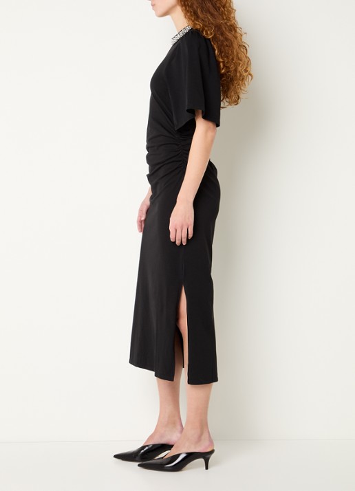 Bruuns Bazaar Nathala maxi jurk met split  - voorkant 2 blauw