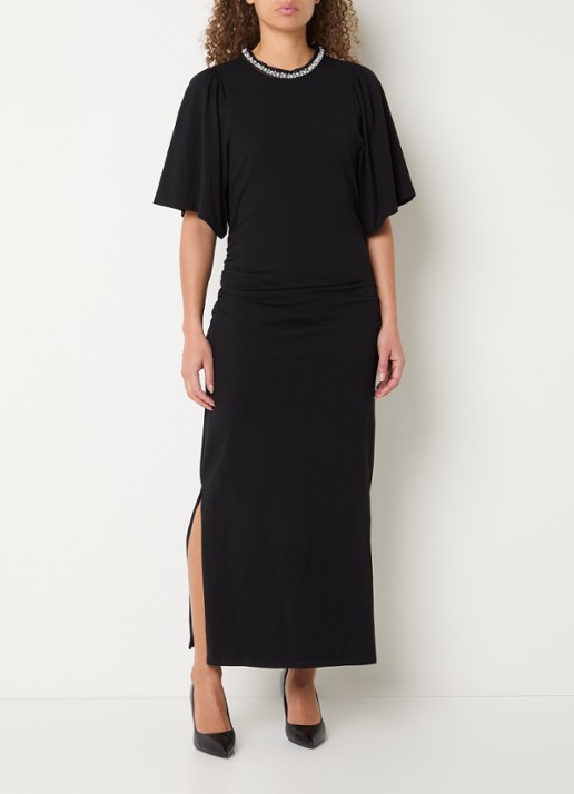 Bruuns Bazaar Nathala maxi jurk met split  - detail 3 zwart