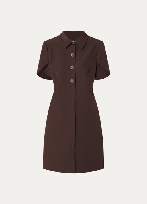 Bruuns Bazaar Ruby mini tuniekjurk met pofmouw - voorkant donkerbruin