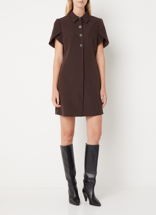 Bruuns Bazaar Ruby mini tuniekjurk met pofmouw - voorkant 2 donkerbruin
