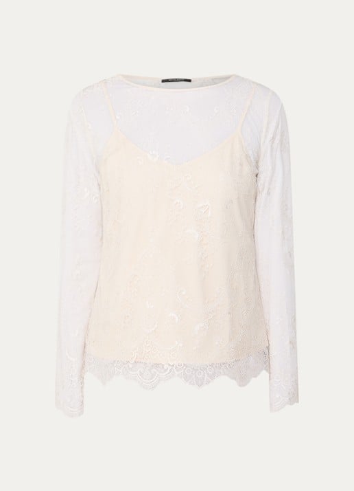 Bruuns Bazaar Synvia semi-transparante tuniek van kant - voorkant beige
