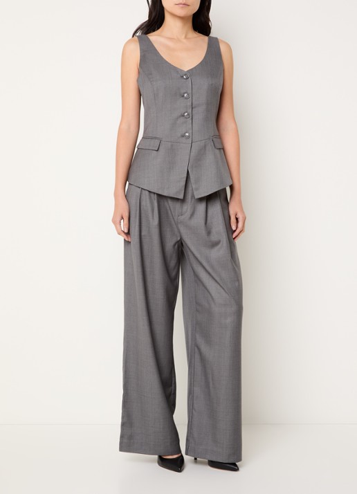 Bruuns Bazaar Vala high waist wide fit pantalon met steekzakken - voorkant 2 middengrijs