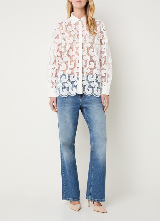 Bruuns Bazaar Viveca semi-transparante blouse van mesh met broderie - voorkant 2 wit