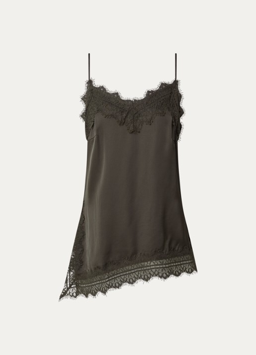 Bruuns Bazaar WeckiaBBCamila spaghetti top met details van kant - voorkant 3 donkerbruin
