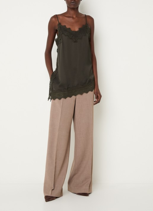 Bruuns Bazaar WeckiaBBCamila spaghetti top met details van kant - voorkant 4 donkerbruin