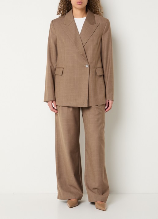 Bruuns Bazaar Willi blazer met klepzakken en schoudervulling - voorkant 3 bruin