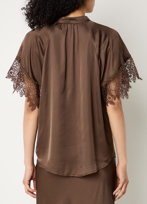 Bruuns Bazaar Winy tuniek met broderie en V-hals - achterkant 2 donkerbruin
