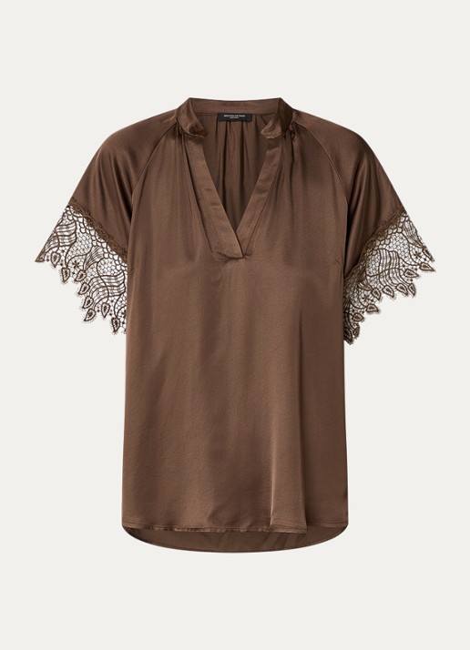 Bruuns Bazaar Winy tuniek met broderie en V-hals - voorkant 3 donkerbruin