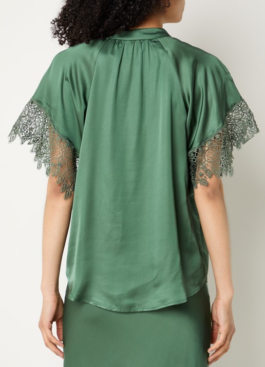 Bruuns Bazaar Winy tuniek met broderie en V-hals - achterkant donkergroen