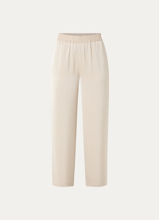 Bruuns Bazaar Zalia high waist loose fit broek van satijn - voorkant 2 beige