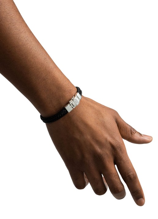 Buddha to Buddha Barbara armband van gevlochten leer - voorkant 4 zilver