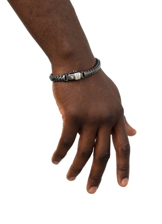 Buddha to Buddha Ben XS schakelarmband van zilver - voorkant 4 zwart