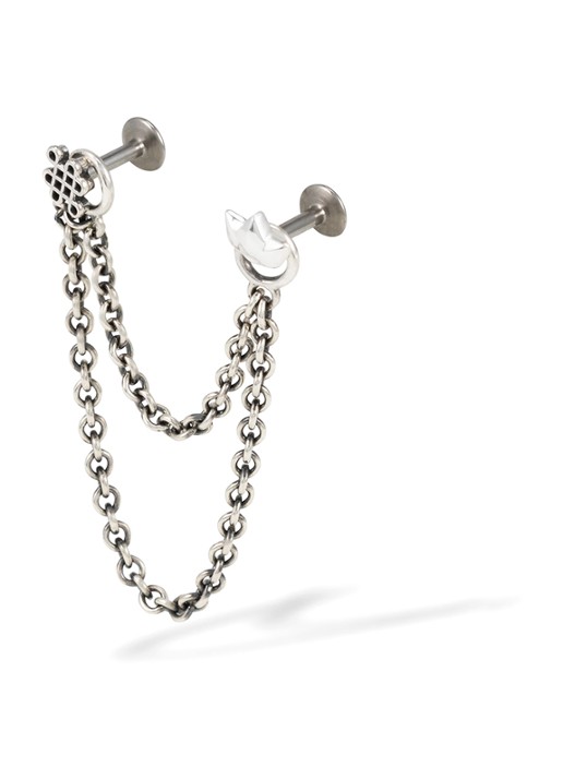 Buddha to Buddha Double Chain enkele ooring  - detail 5 zilver