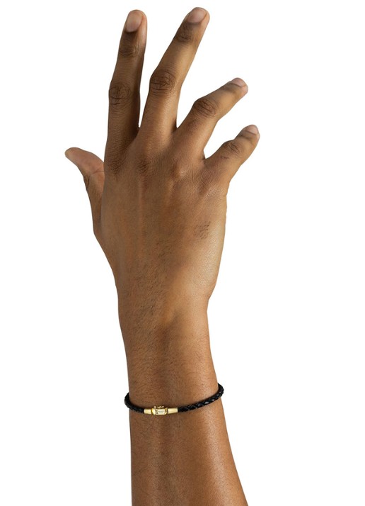 Buddha to Buddha George Mini armband van gevlochten leer - voorkant goud