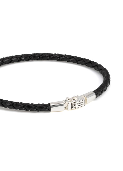 Buddha to Buddha George Mini armband van gevlochten leer - detail 4 zilver