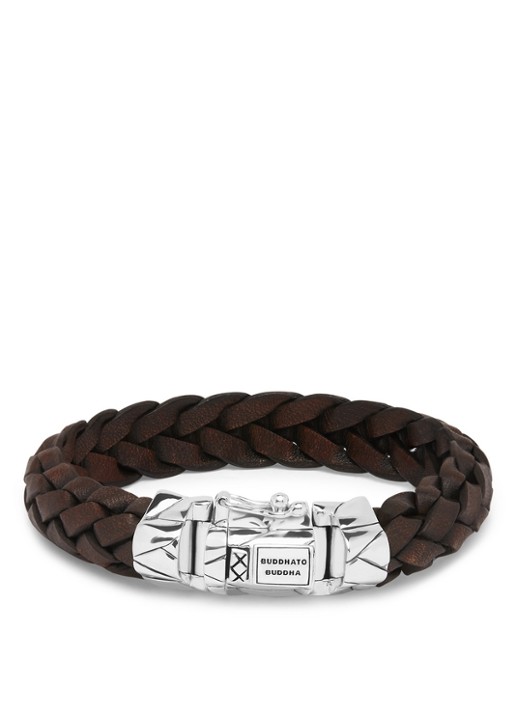 Buddha to Buddha Mangky armband van gevlochten leer - voorkant 3 donkerbruin