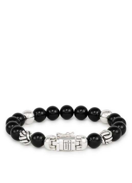 Buddha to Buddha Spirit Bead kralenarmband van zilver met onyx - voorkant 3 zwart