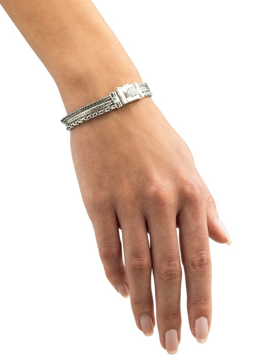 Buddha to Buddha Triple Mini schakelarmband van zilver - voorkant 3 zilver