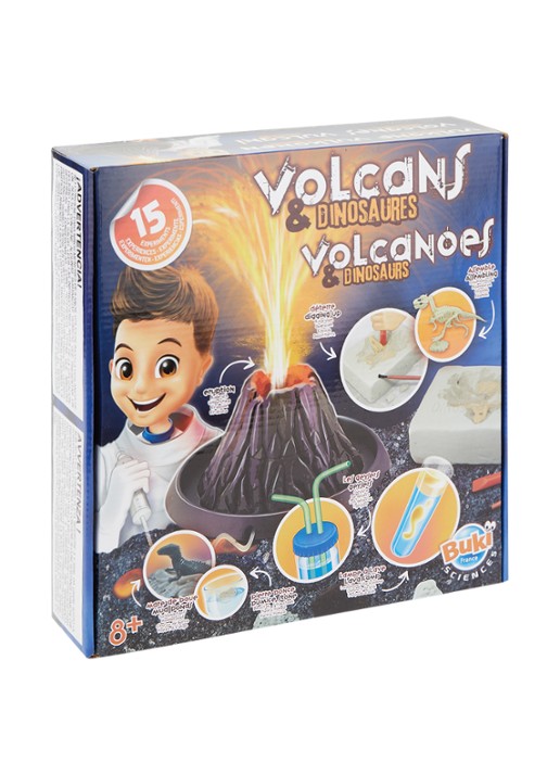 Buki Vulkanen en Dinosaurus met 15 experimenten - voorkant blauw