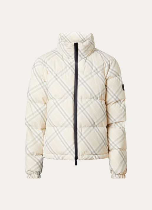 Burberry Ambleside puffer jack met ruitdessin en donsvulling - voorkant creme