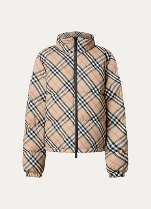 Burberry Ambleside pufferjack met ruitdessin en steekzakken - voorkant 2 zand