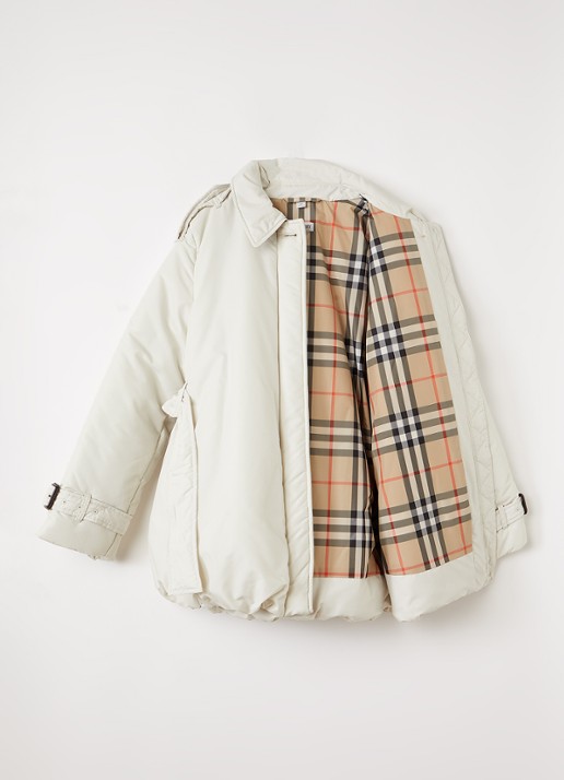 Burberry Berry parka met strikceintuur - voorkant 2 beige