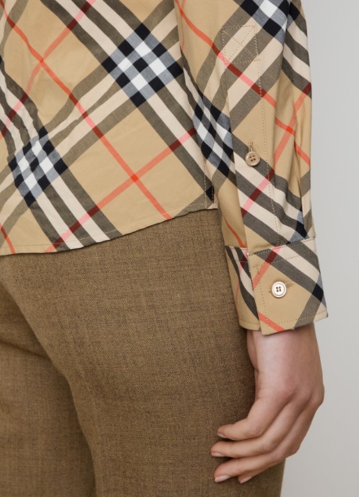 Burberry Blouse met ruitdessin - detail 5 zand