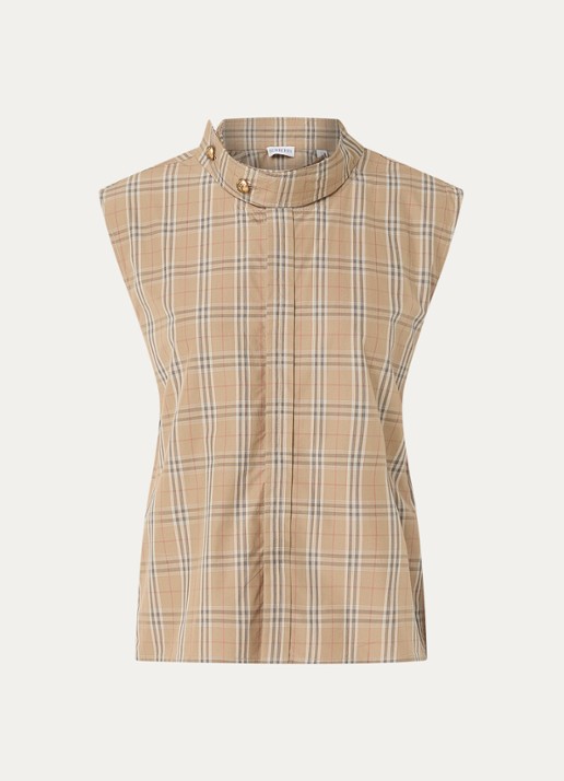 Burberry Blouse met ruitdessin - voorkant 2 zand