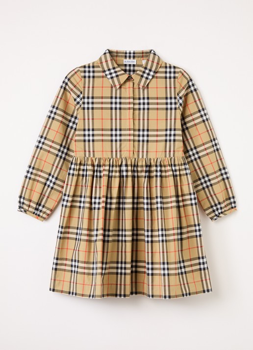 Burberry Blousejurk met ruitdessin - voorkant 2 zand