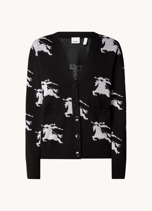 Burberry Brittany fijngebreid vest in zijdeblend met logoprint - voorkant zwart