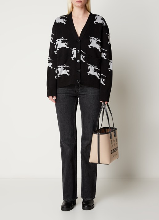 Burberry Brittany fijngebreid vest in zijdeblend met logoprint - voorkant 2 zwart
