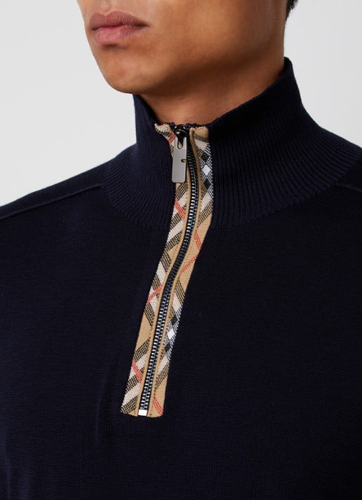 Burberry Cameron fijngebreide trui in wolblend met halve rits - detail 5 donkerblauw