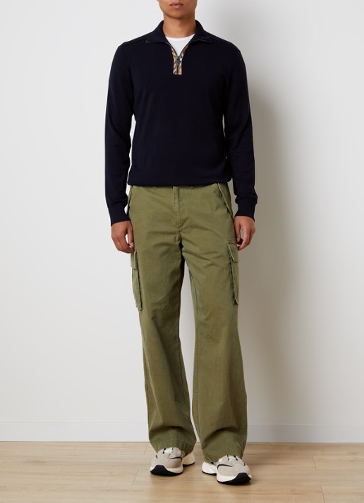 Burberry Cameron fijngebreide trui in wolblend met halve rits - voorkant 2 donkerblauw