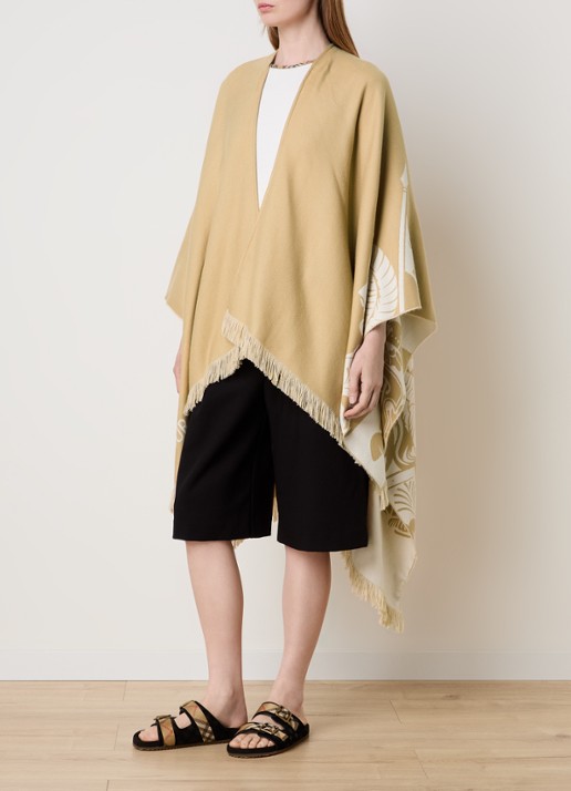 Burberry Cape in kasjmierblend met logoprint - detail zand