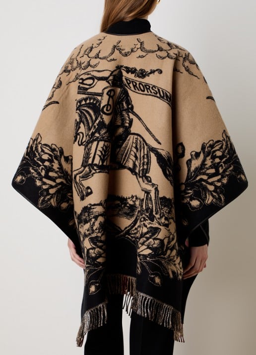 Burberry Cape van wol met logoprint en franjes - achterkant 3 beige