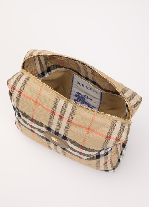 Burberry Cardiff toilettas met ruitdessin - voorkant 2 zand