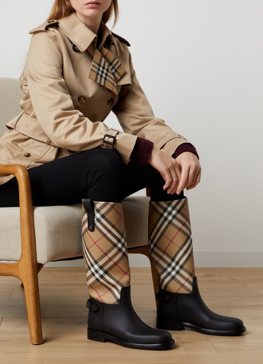 Burberry Cavalier laars met ruit dessin - voorkant 2 beige