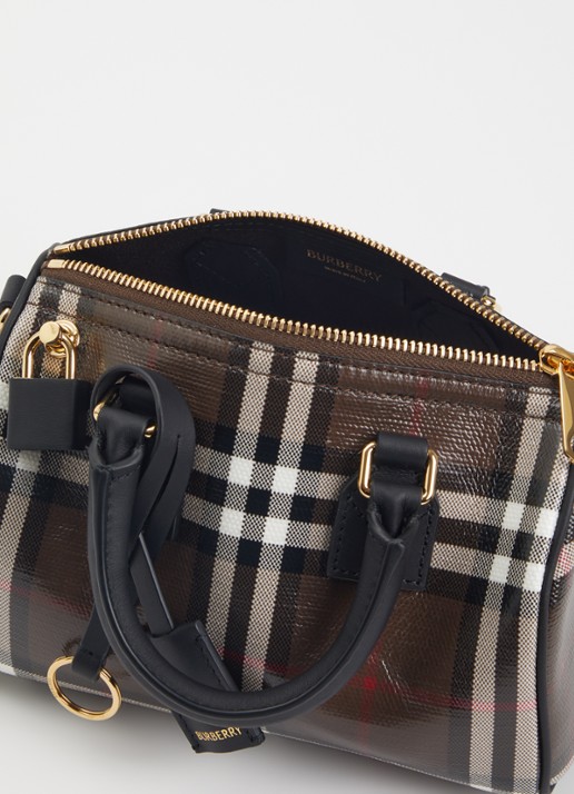 Burberry Check Mini Bowling handtas met kalfsleren details - detail 2 bruin